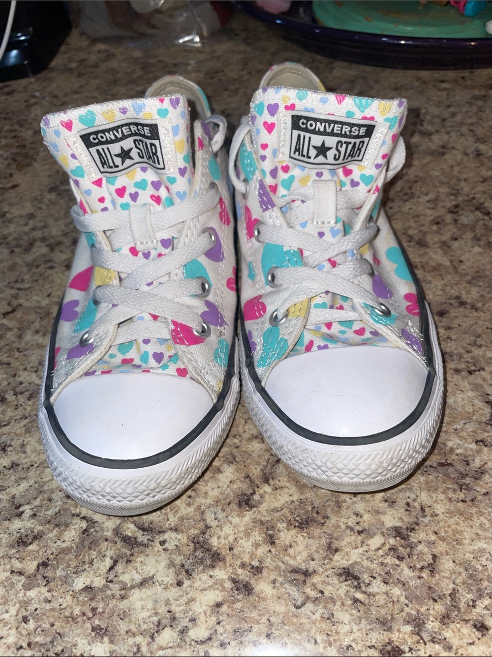 Converse Kids White Canvas Sneakers with Multicolor Hearts